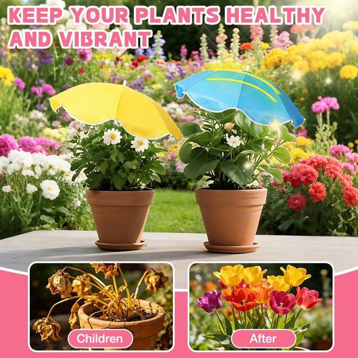 Mini Parasol pour Plantes, HOVCEH2 Pièces Petit Parasol Plante D'Extérieur 60 cm, Réglables Petit Parapluie Plantes pour Plantes en Pot, Fleurs et Légumes