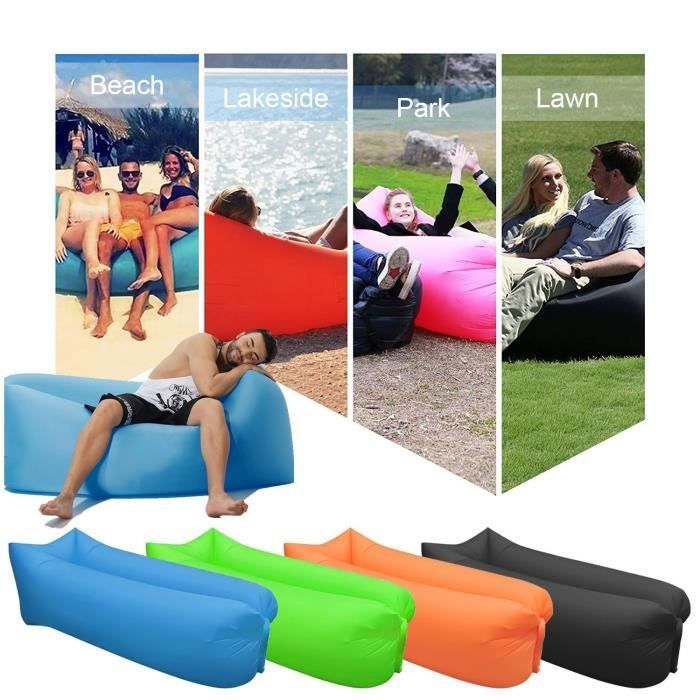 CEWROM Air Sofa - Fauteuil gonflable sans billes, super doux, lavable, canapé gonflable avec surface en velours, chaise gonflable portable pour salon, chambre, camping, extérieur (orange