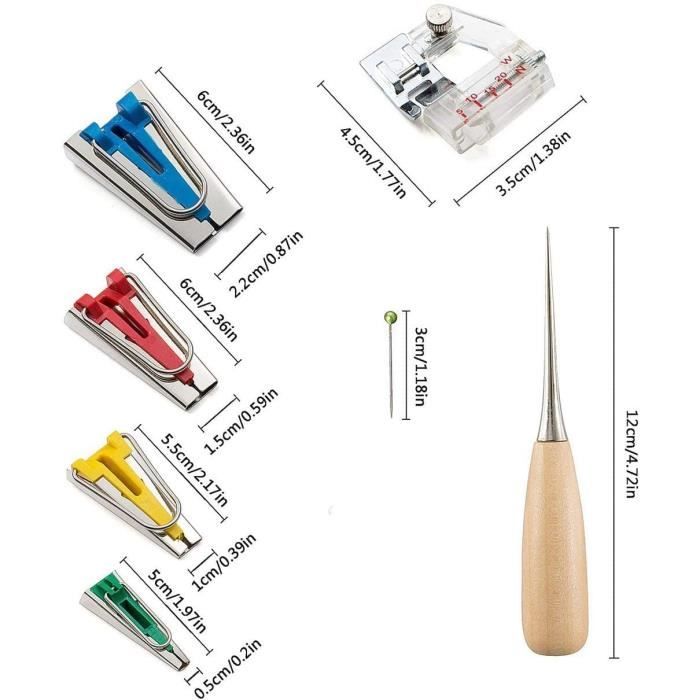 Kit 12pcs Appareil à Biais Couture NC – 5 Tailles Ruban Biais + Accessoires Pour Machine à Coudre Et DIY