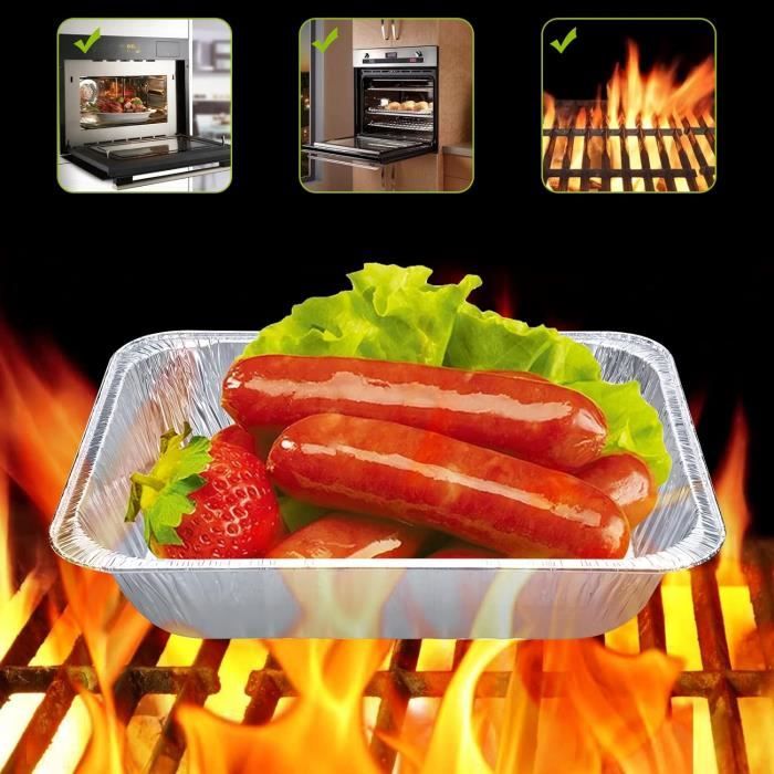 50 Barquettes Aluminium 1000 Ml - Jetables - Pour Barbecue, Cuisson Au Four - Résistantes à La Chaleur