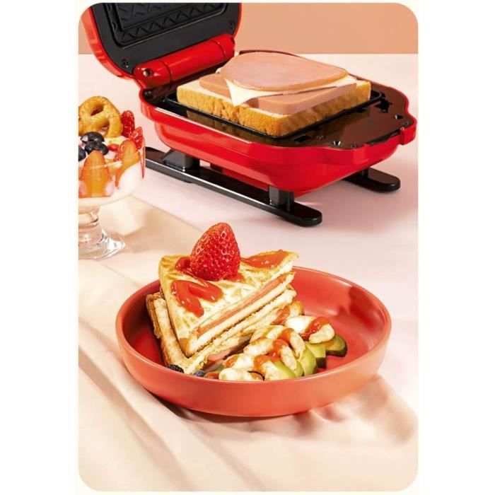 Sandwich Maker,Appareil à déjeuner portable chauffé et antiadhésif,Appareil Grill avec UE Adapteur, Paninis, Sándwichs 0% BPA,600w,Taille: 13.5 X 12.5 cm (Rose