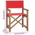 vidaXL Chaise de metteur en scène Bois de teck solide Rouge 47414-3