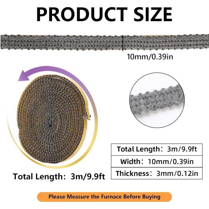 Joint Autocollant Cheminée/Poêle - Fibre De Verre 550°C | 3x10mm X 2m | Étanchéité Porte Four/Insert