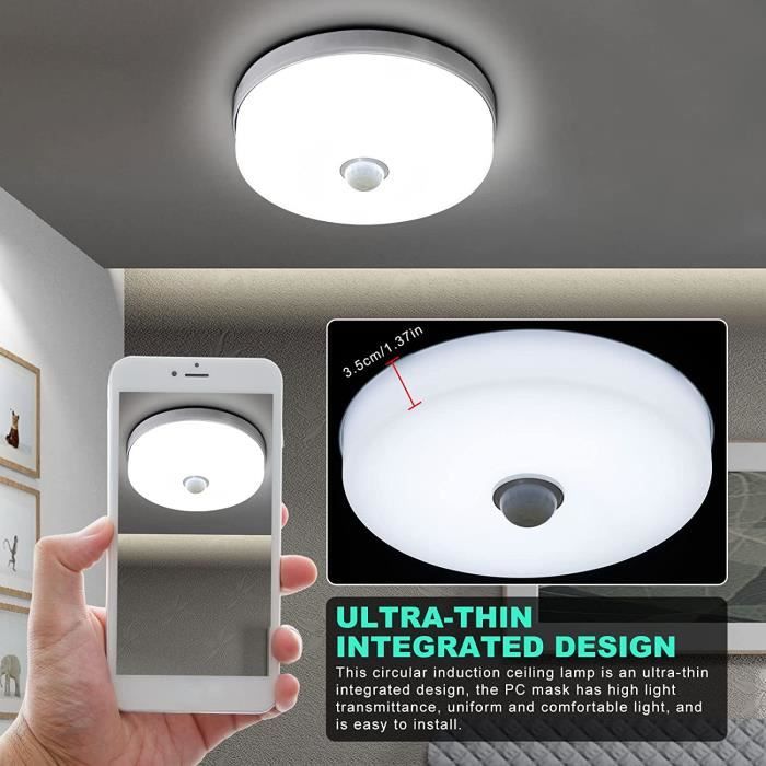 GROOFOO Plafonnier LED avec Detecteur de Mouvement 24W, Lampe de Plafond  Intérieur Blanc Froid Moderne Rond