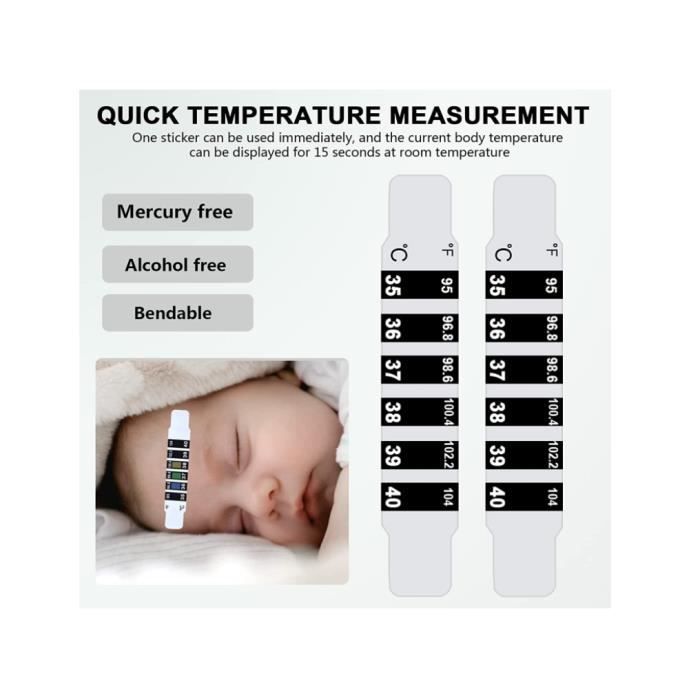 Lot de 10 Bandes de Thermomètre Frontal, Thermometre Bande Frontale de  Bébés et Enfants de Fièvre