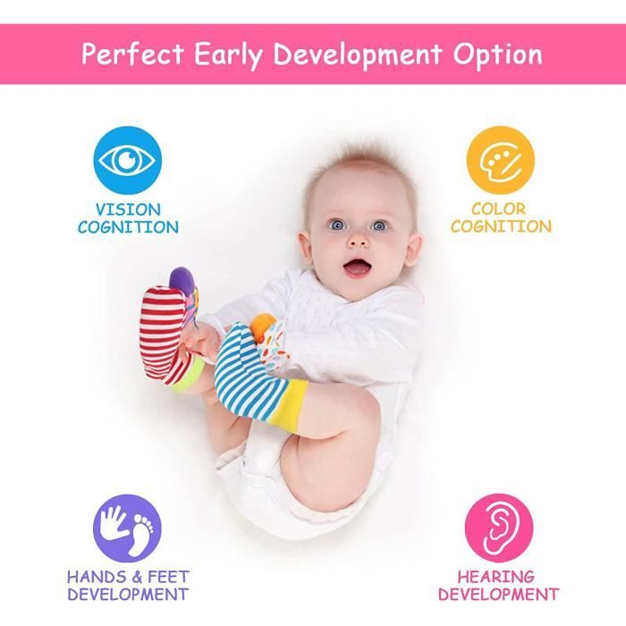 4 Pcs Hochet bébé jouet eveil bébé 0 à 12 mois Bébé Poignet et
