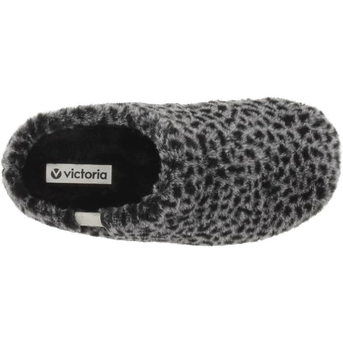 Chaussons Victoria Femme Noir Imprim Animal Fourrure