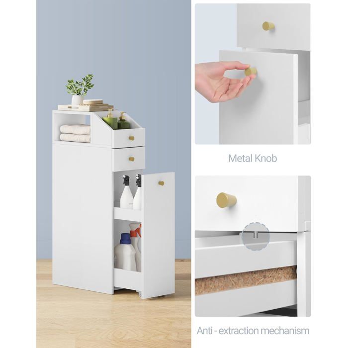 Armoire de rangement de salle de bain autonome avec 1 porte - En PVC - Étanche - 80 x 18 x 20 cm Armoire de rangement de salle de bain autonome avec 1 porte - En PVC - Étanche - 80 x 18 x 20 cm