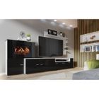 SKRAUT HOME Ensemble Meuble de salon, cheminée électrique à 5 niveaux de flamme, finition Blanc Mate et Noir laqué, 290x170x45cm