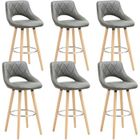 WOLTU Lot de 6 Tabouret de bar, en Cuir synthétique et bois massif avec dossier et repose-pieds,Gris