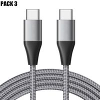 Lot-3 Câble USB-C vers USB-C Charge Rapide 3A pour Samsung Galaxy A54 A53 A52 4G-5G A52s A34 A33 A32 -Nylon Tressé 1M Gris