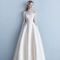 Blanc XL Europe et États-Unis robe de mariée 2019 nouveau une épaule satin vintage Hepburn mariée floral dentelle mince simple f