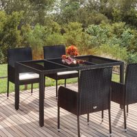 vidaXL Table de jardin dessus en verre Noir 150x90x75cm Résine tressée 319899