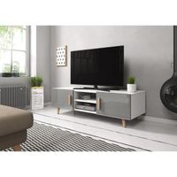 Meuble TV VIVALDI - SWEDEN 2 - 140 cm - blanc mat / gris brillant - style scandinave