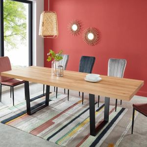 TABLE À MANGER SEULE Table à manger extensible - BAÏTA - Gamme FELIX - Effet chêne et métal noir - L 240 x P 85 x H 76 cm