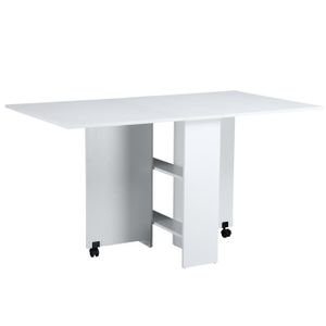 TABLE DE CUISINE  Table de cuisine salle a manger pliable amovible HOMCOM - Blanc - Rectangulaire - 140 cm x 80 cm x 75 cm
