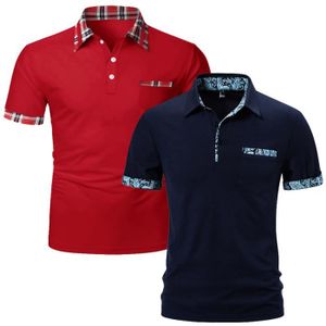 POLO Lot de 2 Polo Homme Été Fashion Casual Polo Manche Courte Confortable Marque Luxe T-Shirt Hommes - Rouge-Bleu marine