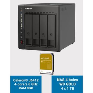 SERVEUR STOCKAGE - NAS  QNAP TS-453E 8GB Serveur NAS 4 baies WD GOLD 4To (