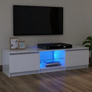 MEUBLE TV ZJCHAO - Meuble TV avec lumières LED Blanc brillant 120x30x35,5 cm