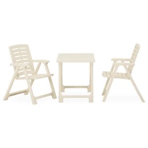 Ensemble table et chaise de jardin Zhihushop Ensemble de bistro pliable-Salons de jardin - 3 pcs - 59 x 56 x 82 cm - Plastique - Blanc - Résistance aux intempéries