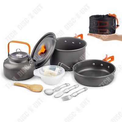 Kit Camping VINTEAM 12 Pièces - Casseroles Aluminium + Réchaud Pour 2-6 Personnes