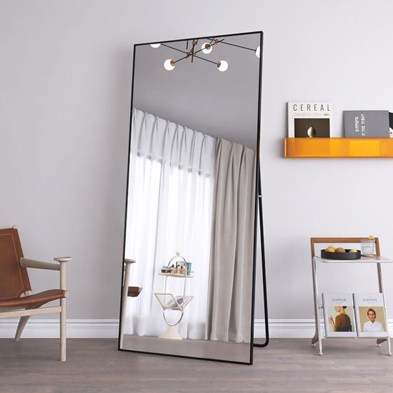 Miroir En Pied Grand Format 180x80cm - Cadre Aluminium - Verre Trempé Sécurisé - Pour Chambre, Salon, Entrée - Noir - 3