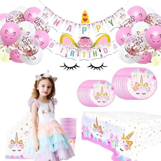Licorne Décoration anniversaire Kit, Ballons et Fournitures de fête pour Fête d'Anniversaire Filles