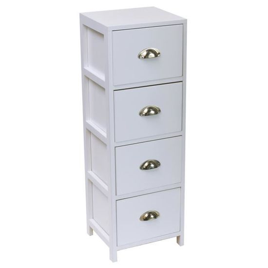 Coloris BLANC Meuble chiffonnier 4 paniers avec poign/ées en m/étal