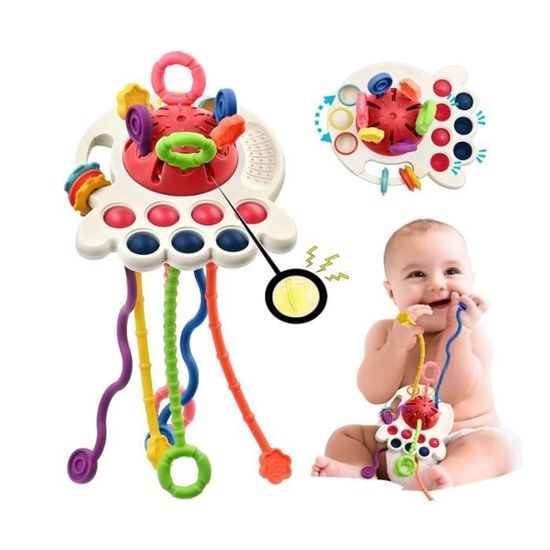 Jouet Sensoriel Montessori Pour Bébé 6-18 Mois - Corde à Tirer Silicone + Fleurs ABS - Éveil Motricité, Dentition (cadeau Noël)