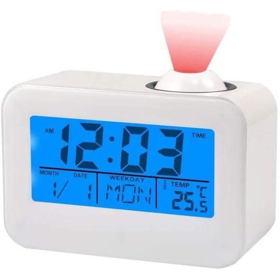 Réveil à Projection LED - Horloge Numérique Avec Miroir, Affichage Multifonction - Pour Bureau, Chambre, Sans Piles Incluses - 9