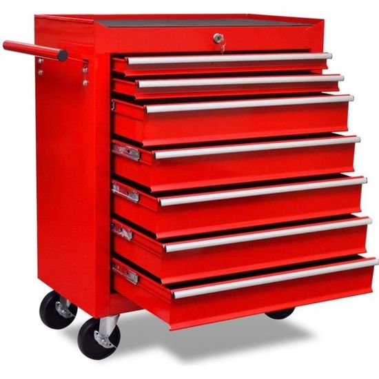 Chariot à outils de l'atelier Servante d’Atelier  rouge  690 x 330 x 772 mm avec 7 tiroirs