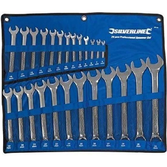 Clé mixte SILVERLINE 6-32 mm - Trousse de 25 - Chrome-vanadium matricé trempé et revenu