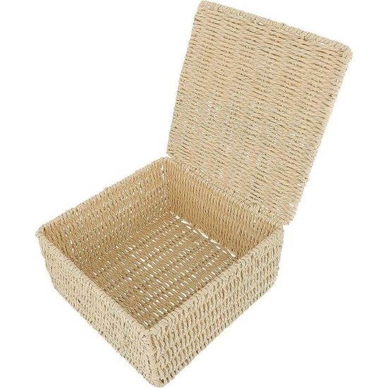 Petit Panier De Rangement En Osier Tissé Pour Le Linge Avec Couvercle-Panier De Rangement En