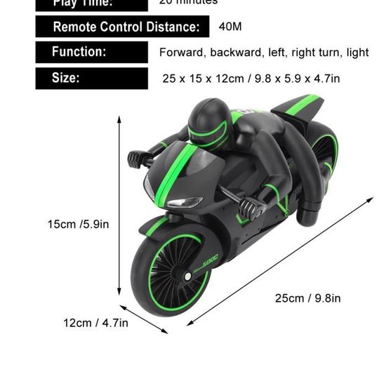 Moto Télécommandée Mini JOYARCH Pour Adultes - 2,4 GHz, Vitesse élevée, Batterie Intégrée Rechargeable USB, Modèle Réaliste Vert/rouge