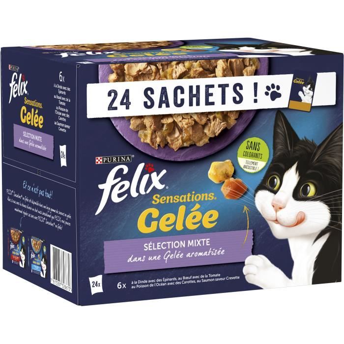 FELIX Sensations en Gelée Viandes-Poissons - 24 x 85 g - Sachets fraîcheur pour chat adulte FELIX Sensations en Gelée Viandes-Poissons - 24 x 85 g - Sachets fraîcheur pour chat adulte