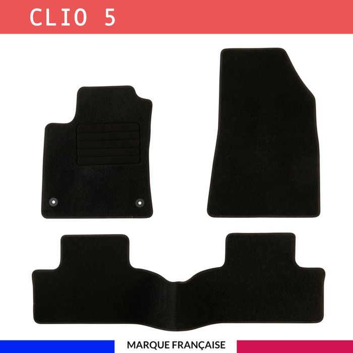 Tapis de voiture - Sur Mesure pour CLIO 5 - 3 pièces - Tapis de sol antidérapant