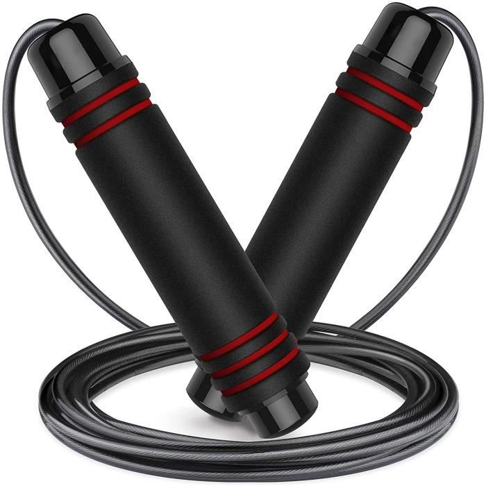 Corde à Sauter, Speed Jump Rope Réglable pour Enfant & Adulte, Roulements à Billes en Acier, Poignées Antidérapantes en Mousse, Câb