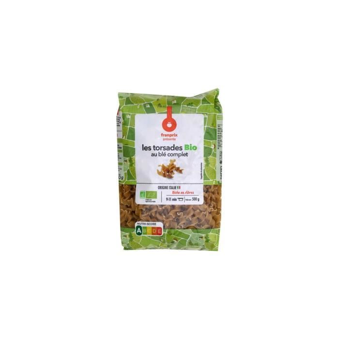 Pâtes torsades Bio au blé complet Franprix - 500g