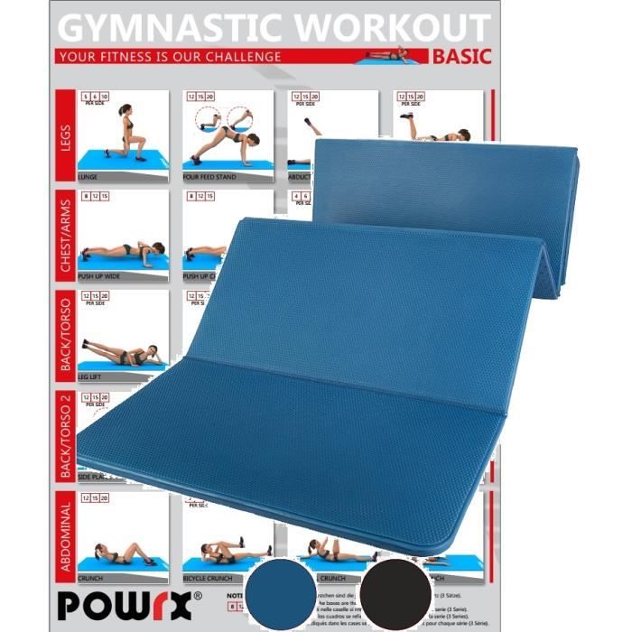 Tapis de gymnastique pliable 180 cm sans PVC, bleu ou noir Couleur: bleu