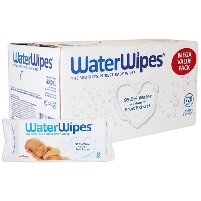Lingettes waterwipes 12 paquets de 60 lingettes