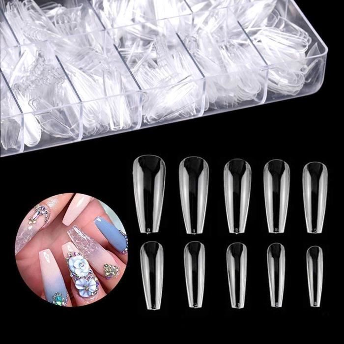 500 Pièces 10 tailles différentes faux ongles et capsules, capsule ongles Acrylique pour nail art long Artificiel Ongles avec boîte