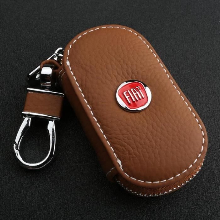 MarronFor Fiat -Housse de clé de voiture en cuir, étui pour Fiat 500 Grande Punto Stilo 500x Panda avec Logo, porte clés, accessoire