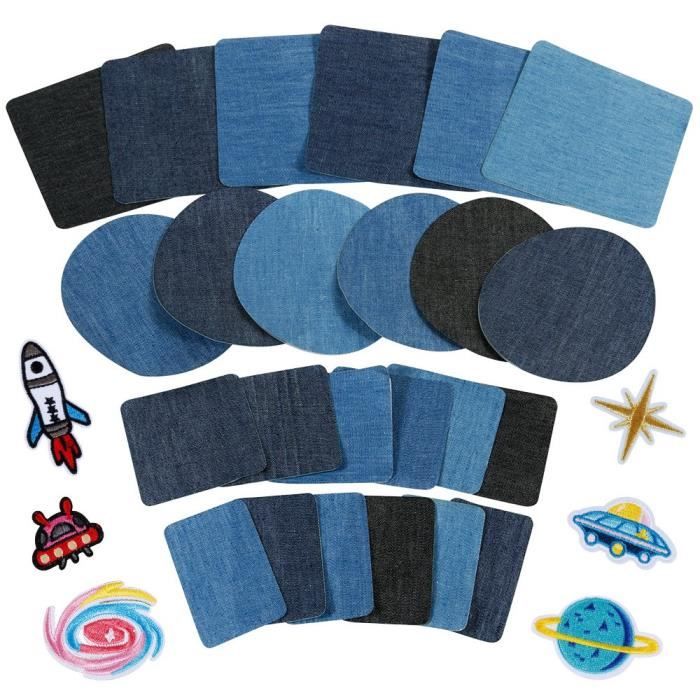 30pcs Patchs,24PCS Denim Patch Bleu Ovale en Tissu 6PCS Patch Thermocollants, Patchs de Vetement pour t-Shirt Jeans Sacs Jupe Répara