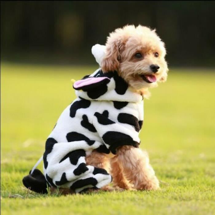 Manteau Blouson,Costume de vache chien Manteaux d'hiver en coton,4 jambes,manteau à capuche,pyjama chiot chien,vêtements - Type L