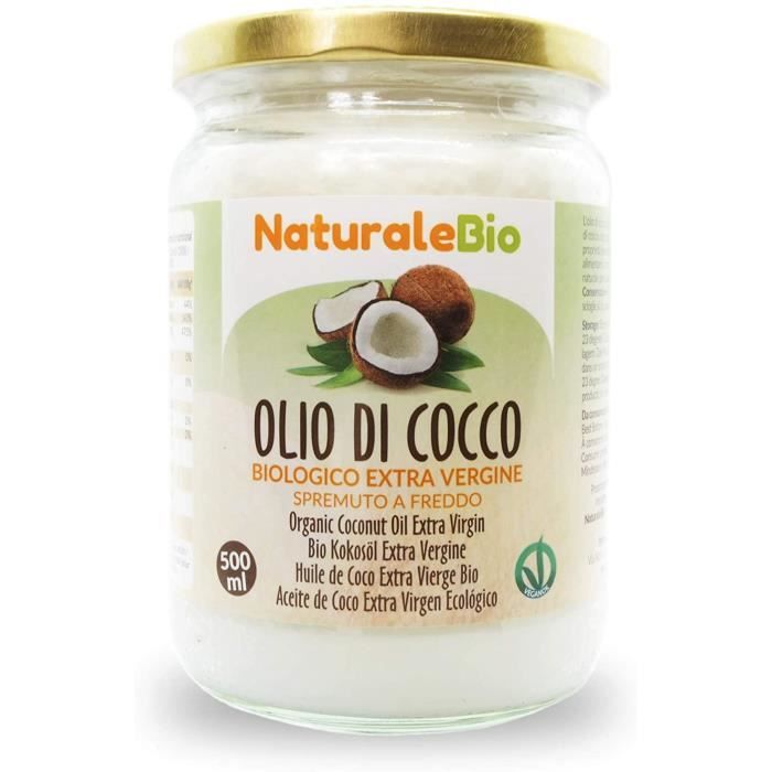 Huile de Coco Bio Extra Vierge 500 ml. Crue et Pressée à Froid. 100% Organique, Naturel et Pur. Huile Bio Native Non Raffinée. Pays