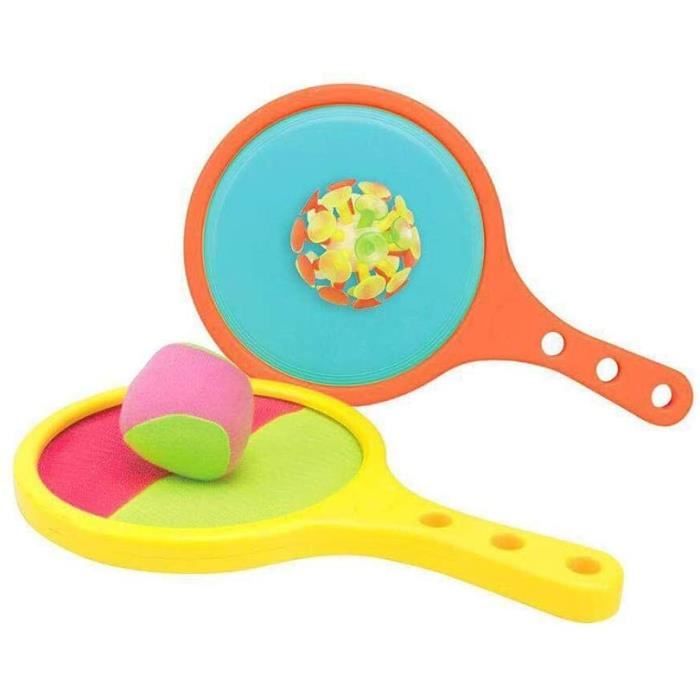 4 pcs Jeu de Balles Lancer et Attraper,Jouets Exterieur Enfant Raquette Tennis Balle à Ventouse Jeux de Plage Été Jeu-jaune orange