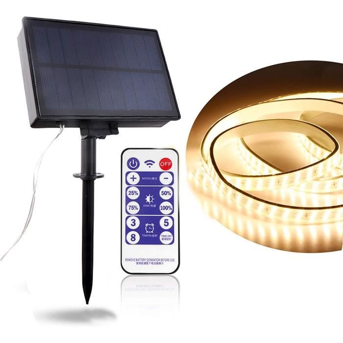 Ruban LED 5m Bande LED Solaire IP67 Etanche 2 Modes Décoratifs Panneaux Solaires Bande Lumineuse Intérieur ou Extérieur pour