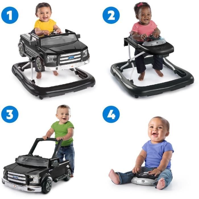 Trotteur bébé BRIGHT STARS Voiture Ford - 4 en 1 - 72 x 65 x 22 cm - Noir - Dès 6 mois