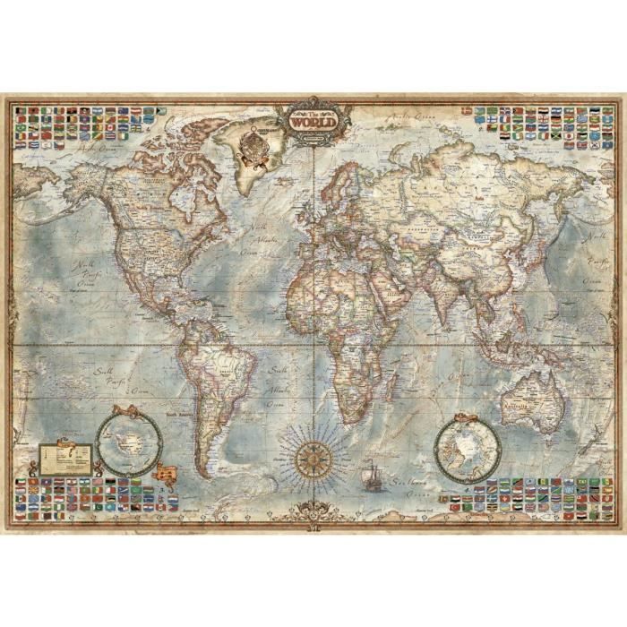 Puzzle Adulte : La Vieille Carte Du Monde - 1500 Pieces - Collection Geographique Et Histoire