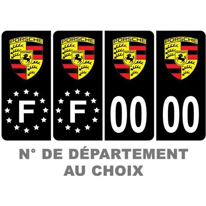 Pack 2 paires Autocollant Stickers Plaque d'immatriculation Prenium Porsche Noir - Numéro Personnalisé